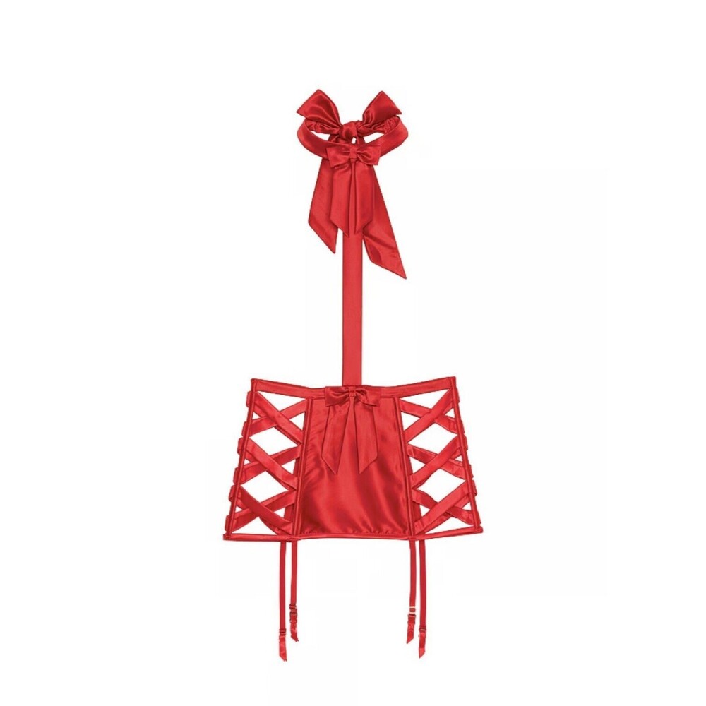 Victoria Secret Lingerie  Red Bow Topped Playsuit Peek A Boo Valentine XS NWT